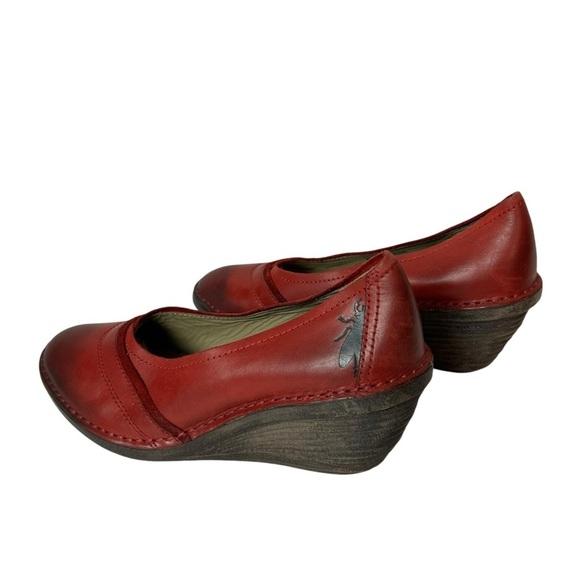 Fly London Womens Red Leather Wedge Pumps Heels Size US 7.5 EU 38 - Picture 6 of 11